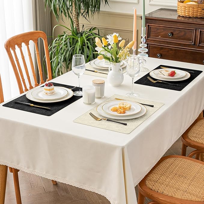 Romanstile Reversible Vinyl Placemats Set of 4, Faux Leather 100% Waterproof Oil-Proof Wipeable Place Mats, Heat Resistant Dual Sided Table Mats for Kitchen/Dining/Party (Black Beige, 12 x 17 Inch)