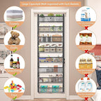 8-Tier Over The Door Pantry Organizer with Mesh Baskets, Adjustable & Stable Hanging Spice Rack for Kitchen, Bathroom, Bedroom, and Baby Essentials Storage (16" W 8-Tiers, Black)