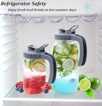 Mason Jar Pitcher 64 OZ Glass Pitcher With Pour Spout Lids (2 Pack) Airtight Leak Proof 2 Quart Wide Mouth Water Pitcher With Handle And Flip Cap For Iced Tea,Milk,Sun Tea, Lemonade,Juice,Iced Coffee