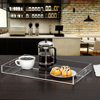 NIUBEE Acrylic Serving Tray 12x20 Inches -Spill Proof- Clear Decorative Tray Organiser for Ottoman Coffee Table Countertop with Handles