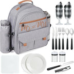 Couple Gifts 22L Picnic Basket Set, Grey Insulated Picnic Backpack for 2, Leak Proof Cooler Camping Gifts, Cool Bridal Shower Gifts Anniversary Engagement Wedding Gifts for Couples, Mr and Mrs Gifts