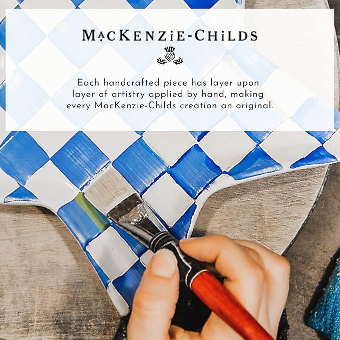 MACKENZIE-CHILDS Enamel Breakfast Bowl, Unique Soup Bowl or Cereal Bowl, Dinnerware, Blue-and-White Royal Check, Set of 1