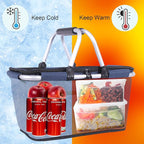 Picnic Basket, SIYUAN Collapsible Shopping Basket with Lid 27L Large Market Basket with Handles Reusable Folding Grocery Basket Insulated Cooler Bag for Picnic Travel, Blue