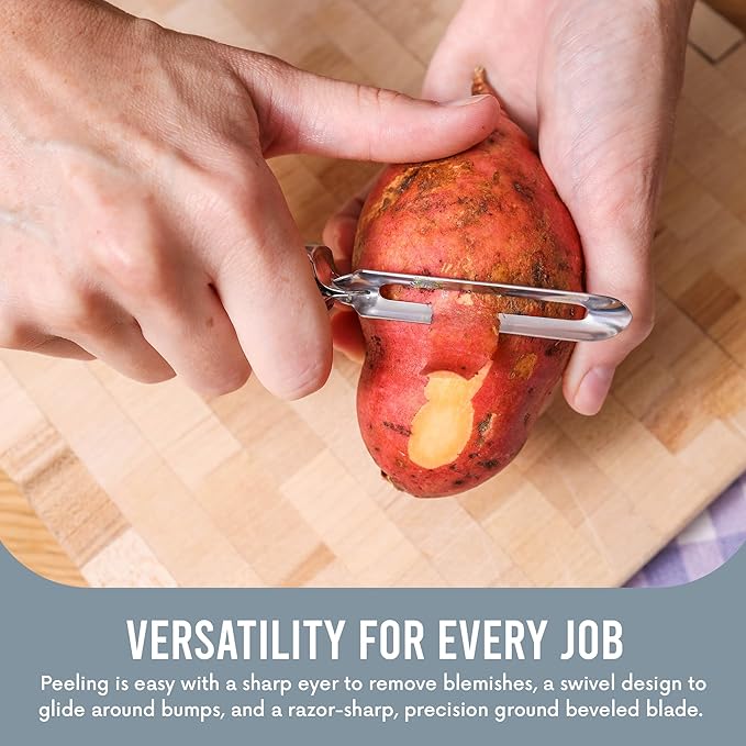 Linden Sweden Original Jonas Vegetable Peelers for Kitchen - Made In Sweden - Carrot Peeler with Ergonomic Handle for Safety and Control - Dishwasher Safe Potato Peelers - 3-Pack - Stainless Steel