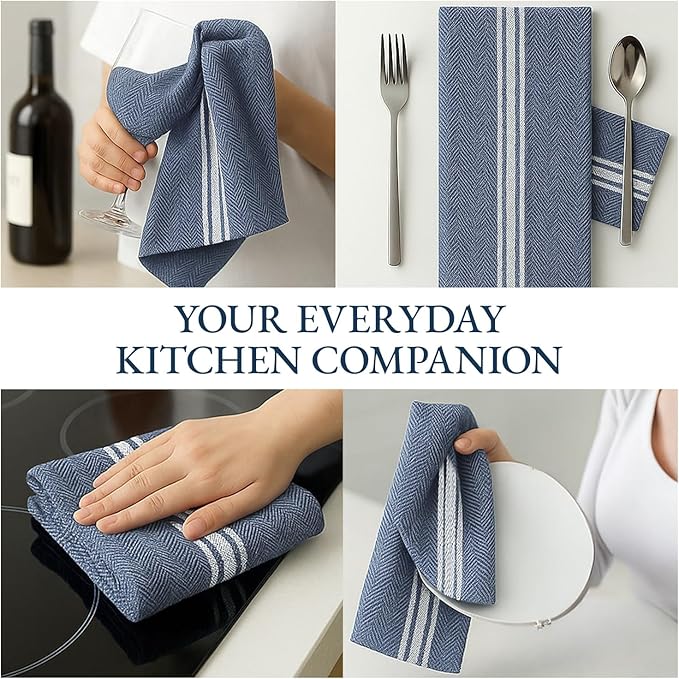 LANE LINEN Kitchen Towels Set - 100% Pure Cotton Dish Towels for Kitchen, Super Absorbent Kitchen Hand Towel, Blue Tea Towels, Soft & Durable Dish Cloths, Pack of 12 – 15”x25”, Blue Chambray