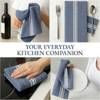 LANE LINEN Kitchen Towels Set - 100% Pure Cotton Dish Towels for Kitchen, Super Absorbent Kitchen Hand Towel, Blue Tea Towels, Soft & Durable Dish Cloths, Pack of 12 – 15”x25”, Blue Chambray