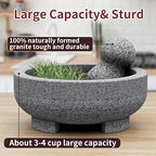 Large Mortar and Pestle - 4 Cup Unpolished Granite Bowl Molcajete Mexican Mortar Handmade Stone Grinder for Guacamole Pastes Pestos in Family Day, Mortar and Pestle, Gray, 8 Inches
