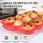 2 Pcs Heart Shaped Muffin Pan with Metal Reinforced Frame 12 Cup Nonstick Silicone Heart Cake Mold for Baking 2.5 Inch Cupcake Tray (Red)
