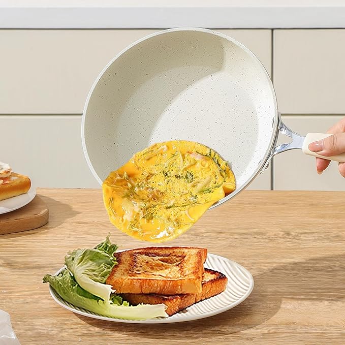 Non Stick Egg Frying Pan, 8 Inch Omelette Pan Nonstick Skillet,Small Egg Pan,Medical Stone Coating Cookware, Induction Skillet for Eggs (20 cm White)