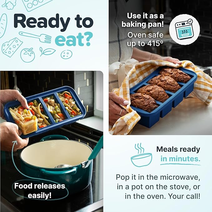 Souper Cubes 1 Cup Silicone Freezer Molds with Lids - Soup Cubes Freezer Tray with Lid - Perfect for Freezing Broth, Rice, Individual Portions, Meal Prepping and More - Blueberry - 2-Pack