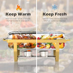 4 Pack Stainless Steel Chafing Dishes for Buffet, 9 QT Capacity 7 Pans Food Warmers for Parties, Weddings, Events Hosting, Family Gatherings, Full Set Catering Server with Serving Utensils Accessories