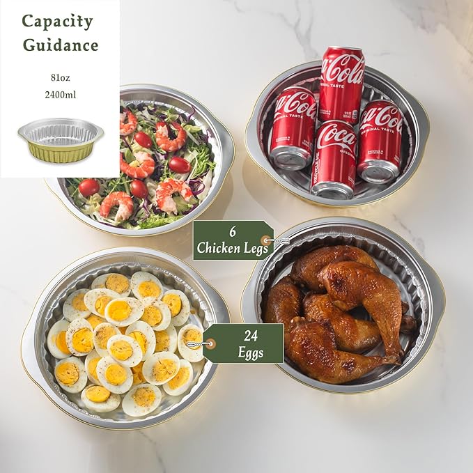 10.5" Aluminum Foil Pans with Integrated Handles and Snap-On Lids (10 pcs) | 2X Thickness Heavy-Duty Reusable Tin for Baking and Cooking