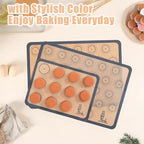Silicone Baking Mat Macaron - Set of 3 (2 Half Sheet Liners and 1 Quarter Sheet), Non Stick Silicon Cookie Oven Liner For Macaroons, Bake Pans, Pizza, Toaster, Cake and Bread Making (16.5x11.6, Grey)