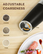 Sangcon Gravity Electric Pepper and Salt Grinder Mill Automatic Shaker Grinder with LED Light, Battery Powered Adjustable Coarseness One Hand Operation, Upgraded Larger Capacity, 1pc
