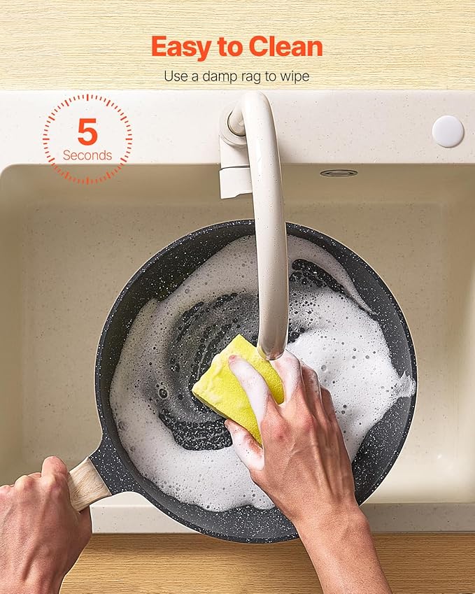 VEVOR 19 Piece Pots and Pans Set, Granite Nonstick Cookware Set, Induction Cookwares, Kitchen RV Cooking Sets with Frying, Sauce, Saute, Tempered Glass Lids, and Pan Protectors, Black