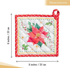 Maison d' Hermine Pot Holders 100% Cotton Heat Resistant Potholders 8" x 8" Hot Pads with Loop BBQ, Cooking, Baking, Grilling, Kitchen, Handling Hot Pans (Pack of 1, Poinsettia Christmas)