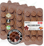 Rose Flower Shaped Silicone Chocolate Molds，BPA Free & Non-stick Silicone Tray for Hard Candy Caramels Jello Gummy Truffles Ice Cubes Soap - 4 Pack