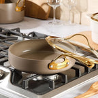 Bloomhouse - Two Time Oprah's Favorite Things Winner - 10 Inch Heavy Duty Aluminum Premium PFA Free Ceramic Nonstick Saute/Deep Frying Pan Skillet with Lid - Cappuccino Cream with Gold Handle