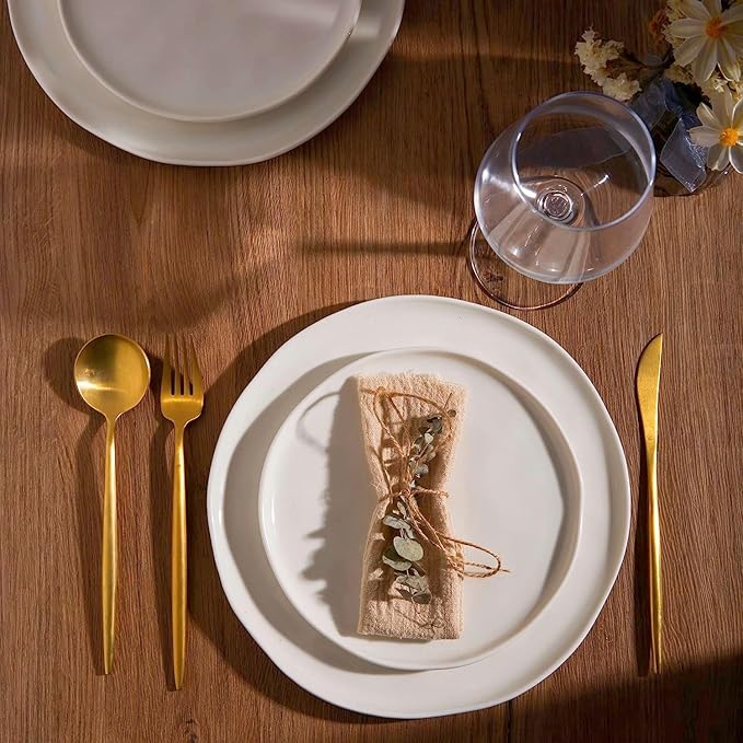 LERATIO Ceramic Plates,8.0 inch Salad Plates Set of 6,Handmade Porcelain Plates for kitchen with Wavy Edge,Microwave & Dishwasher & Oven Safe,Light weight & Scratch Resistant Dishes-White