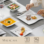 MALACASA Plates and Bowls Sets, 30 Piece Porcelain Dinnerware Sets for 6, Square Dinnerware Set with Dinner Plate, Dessert Plate, Soup Plate, Cup and Saucer, Modern Dish Set, Marble Grey, Series Flora