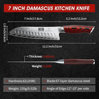 Damascus Santoku Knife, 7 Inch Professiona Kitchen Knife, Damascus Super Steel Ultra-Sharp Santoku Chef Knife with Ergonomic G10 Handle