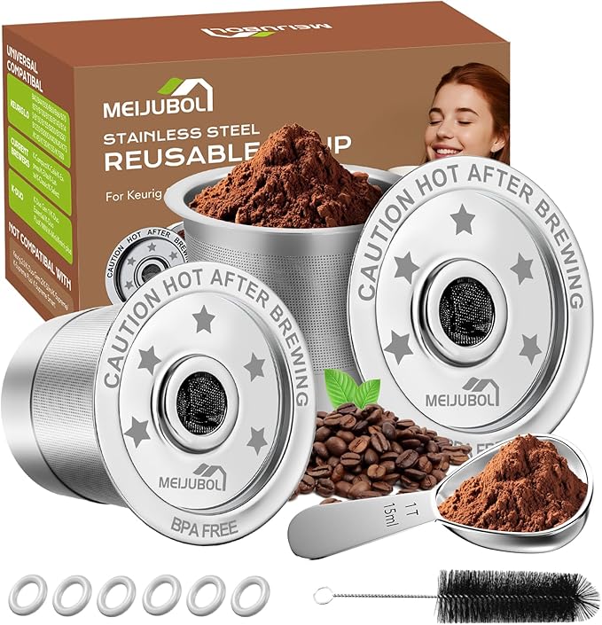 2 Pack Reusable K Cups Coffee Pods for Keurig 1.0, Stainless Steel Refillable K Cup Metal Coffee Filter with Scoop & K Cup Cleaning Brush, BPA-Free, Eco-Friendly