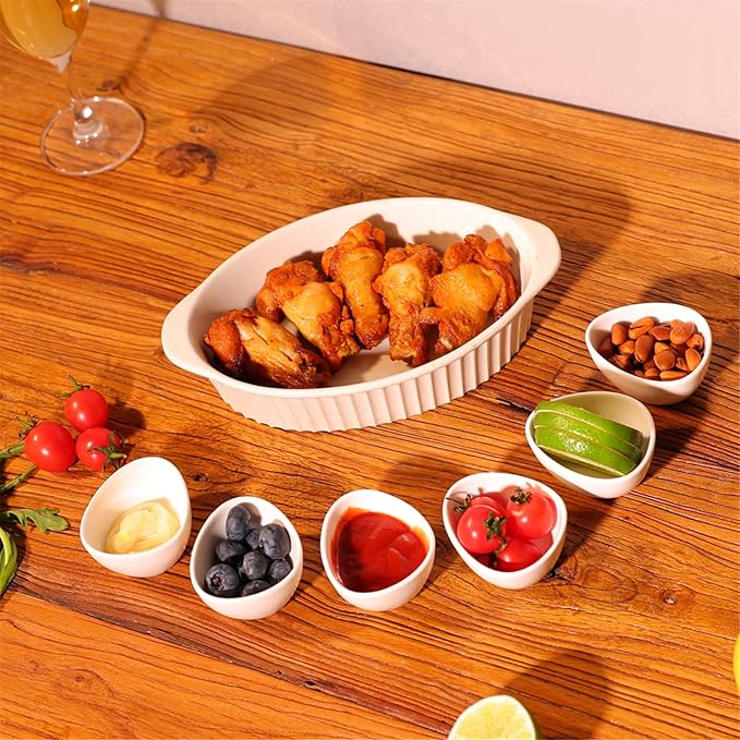 LEETOYI Porcelain Small Oval Au Gratin Pans, Set of 4 Baking Dish Set for 1 or 2 person servings, Bakeware with Double Handle for Kitchen and Home, White