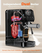 Tuni E2 𝑬𝒔𝒑𝒓𝒆𝒔𝒔𝒐 𝑴𝒂𝒄𝒉𝒊𝒏𝒆 with G1 Noir 𝑪𝒐𝒏𝒊𝒄𝒂𝒍 𝑪𝒐𝒇𝒇𝒆𝒆 𝑮𝒓𝒊𝒏𝒅𝒆𝒓 and 𝑩𝒐𝒕𝒕𝒐𝒎𝒍𝒆𝒔𝒔 𝑷𝒐𝒓𝒕𝒂𝒇𝒊𝒍𝒕𝒆𝒓 Set | 48 Grind Settings | Professional Home Barista Kit