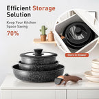 10 Pcs Pots and Pans Set Non Stick, Nonstick Kitchen Cookware Sets Detachable Handle, Induction Pots and Pans Set with Removable Handle, RV Cookware Set for Camping, Oven Safe, PFOS, PFOA Free, Black