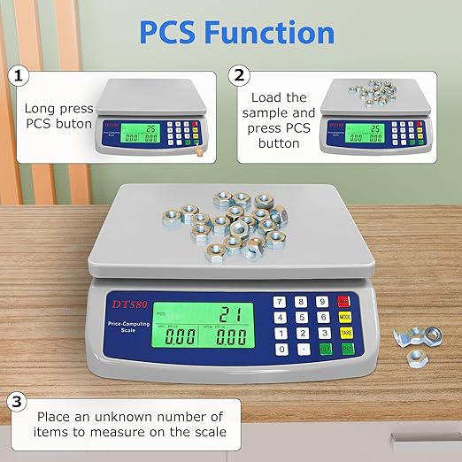 30kg/66lb Commercial Food Scale Large Digital Kitchen Scale for Baking Cooking Bread Meat Weight Price Computing Scale with LCD Display Counting Scales for Coins Adapter Included