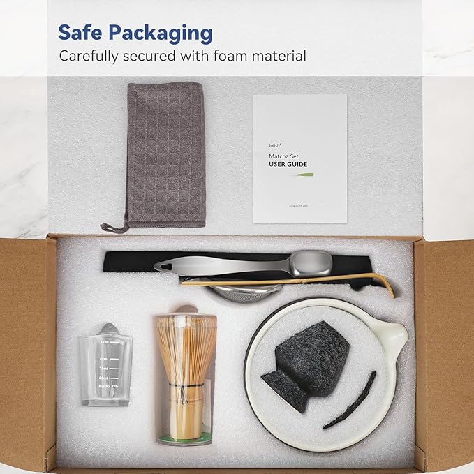 10-Pcs Matcha Whisk Set Kit, Whisk and Bowl with Spout & Measuring Spoon & Cup, Japanese Tea Making Tools, Charcoal Grey