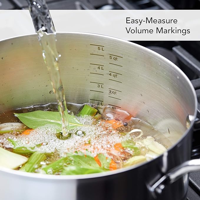 KitchenAid 3-Ply Base Brushed Stainless Steel Induction Pots and Pans Set with Nonstick Round Grill Pan and Lids, Dishwasher Safe, 10 Piece Cookware Set, Brushed Stainless Steel