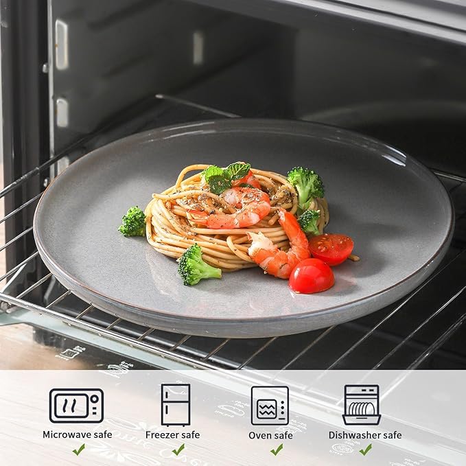 Ceramic Dinner Plates Set of 4,Stoneware 8 Inch,Microwave,Dishwasher and Oven Safe,Porcelain Dessert Plates for Pasta,Salad and Steak,Dishes Set for Kitchen,Scratch Resistant,Gray