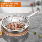 DELARLO Tri-ply Stainless Steel Frying Pan Set with Lid 10" 12" large Skillets Induction Chef's Pan,Pots and Pans Set Kitchen Cookware Set Dishwasher and Oven Safe