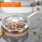 DELARLO Tri-ply Stainless Steel Frying Pan Set with Lid 8" 12" large Skillets Induction Chef's Pan,Pots and Pans Set Kitchen Cookware Set Dishwasher and Oven Safe