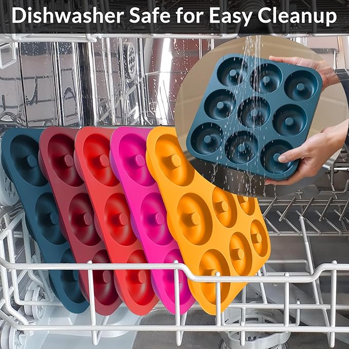 Large Silicone Donut Pan for Baking, 9 Cavity Non-Stick Food Grade Silicone Donut Molds, Doughnut Pan and Bagel Pans for Baking & Kitchen, BPA Free 11.2 x 11.1 Inches, Dishwasher Safe - Blue