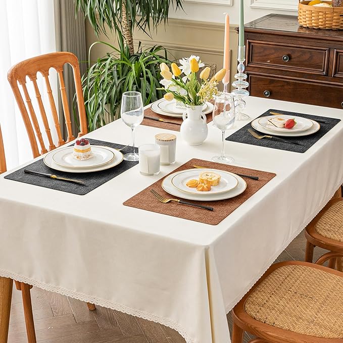 Romanstile Reversible Vinyl Placemats Set of 6, Faux Leather 100% Waterproof Oil-Proof Wipeable Place Mats, Heat Resistant Dual Sided Table Mats for Kitchen/Dining/Party (Grey Orange, 12 x 17 Inch)