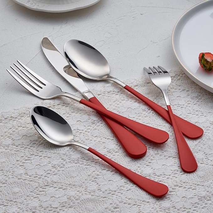 Red Silverware Set 20 Piece 18/0 Stainless Steel Flatware Red Handle Cutlery Set Service for 4 Fork Knife Spoon Set Mirror Finish Dishwasher Safe