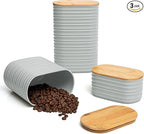 Mixpresso Gray Canisters Sets for the Kitchen – 3-Piece Airtight Plastic Sugar Container Set with Bamboo Lids in Three Different Sizes – Decorative Modern Storage Jars for Coffee, Tea & Countertops