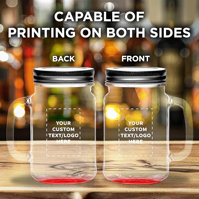 DISCOUNT PROMOS Custom Libbey Handle Mason Jars w/Lids 16 oz. Set of 10, Personalized Bulk Pack - Traditional style, High standard - Red