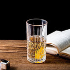 Tall Highball Glasses Set of 6, 14 Ounce Cups, Textured Designer Glassware for Drinking Water, Beer, or Soda, Trendy and Elegant Dishware, Dishwasher Safe