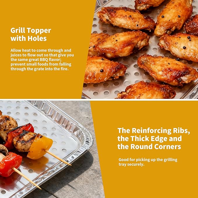 30 Pack Aluminum Foil Broiler Pans with Holes 16 x 12 inch Aluminum Grill Pans Disposable Grill Drip Pan for Outdoor Grills, BBQ, Baking, Meal Prep