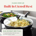 Rigoletto 3.1QT Nonstick Sauté Pan & Lid, Made in Italy, Vesuvio Layered Ceramic PFAS-Free Surface, Induction Ready, Dishwasher & Metal Utensil Safe, Granite Finish, Stay-Cool Handle, Black