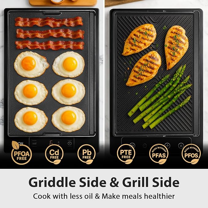 Utheer Nonstick Reversible Aluminum Ceramic Griddle 23" x 16", 70% Lighter 2-in-1 Flat & Ribbed Grill Griddle, Warp-Resistant, PFAS-Free, 100% Recyclable Stovetop Griddle for Gas, Charcoal,Outdoor BBQ
