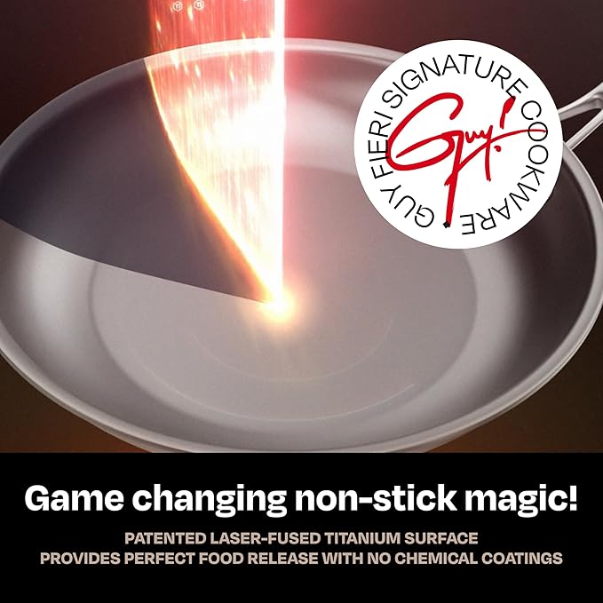 Guy Fieri's Flavortown Laser Titanium 12” Fry Pan with Lid - Non-stick Cookware Without PFAS, PTFE, or PFOA, 3x More Durable, Dishwasher Safe, Oven Safe