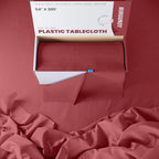 Exquisite Party Solids 54 Inch X 300 Feet Burgundy Plastic Table Cover Roll in A Cut - to - Size Box with Convenient Slide Cutter. Cuts Up to 36 Rectangle 8 Feet Plastic Disposable Tablecloths