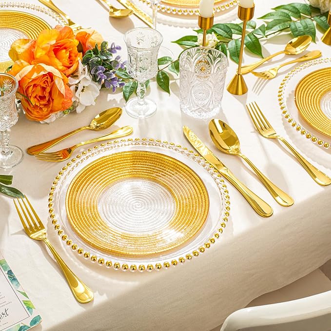 KINGSTONE 40 Piece Teardrop Silverware Set for 8, 18/10 Stainless Steel Flatware Set, Modern Design Cutlery Set for Home/Hotel/Wedding,Mirror Polished and Dishwasher Safe, Gold