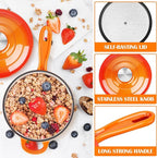 E-far Enameled Cast Iron Sauce Pan with Lid, 1 Quart Dutch Oven Saucepan, Mini Sauce Pot for Cooking, Boiling, Healthy & Non Toxic, Induction & Oven Safe, Orange
