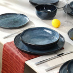 Stone Lain Mirella 4-Piece Pasta Bowl Set Stoneware, Microwave and Dishwasher safe, Blue