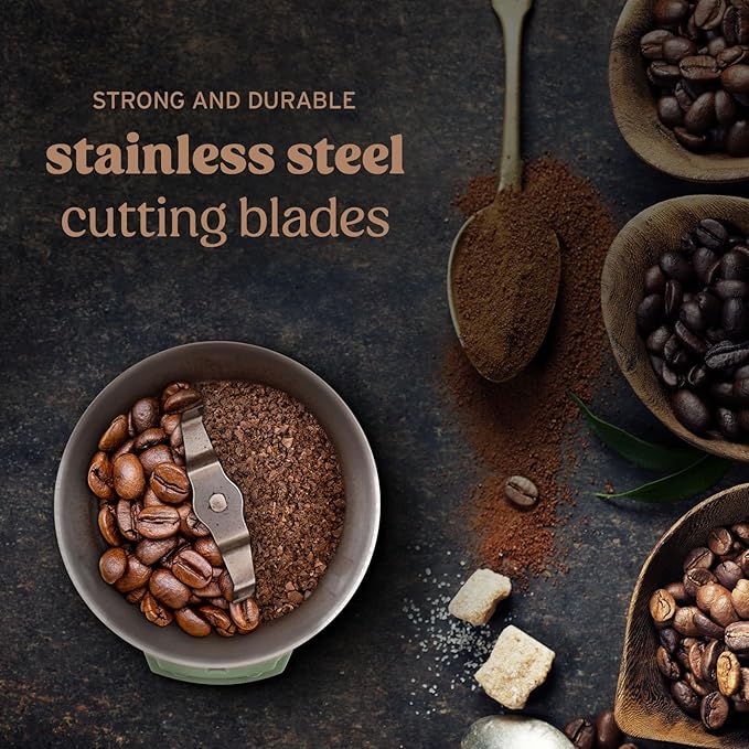 NELO 3.5oz One-Touch Coffee Grinder, Power Grind with Removable BPA Free Stainless Steel Dishwasher Safe Bowl, 15 Cups, Easy Use, 200 Watts, Electric Coffee Bean Grinder, Spice Grinder, Nuts, Black